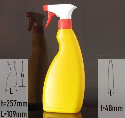 Sticla plastic 500ml culoare galben cu capac trigger-sprayer alb cu rosu